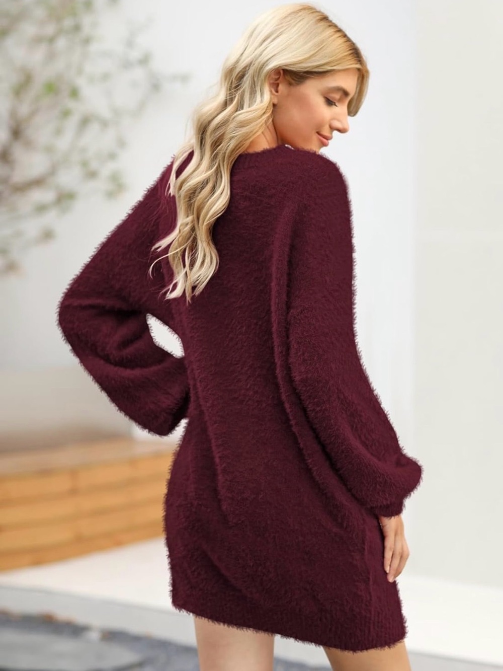 Meenew Women's Furry Pullover Sweater Dress Loose Oversized Long Knitted Tops - Picture 2 of 10